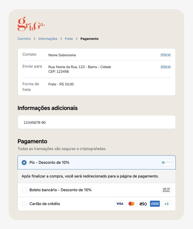 Checkout Gringa Desconto para Pix